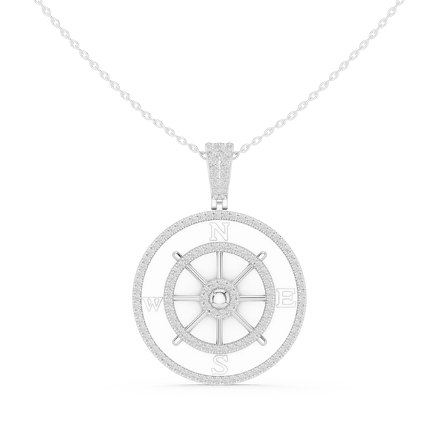 Front: Round Diamond Pendant with Pave Setting in 14k White Gold - Lab Grown - Driona Jewels