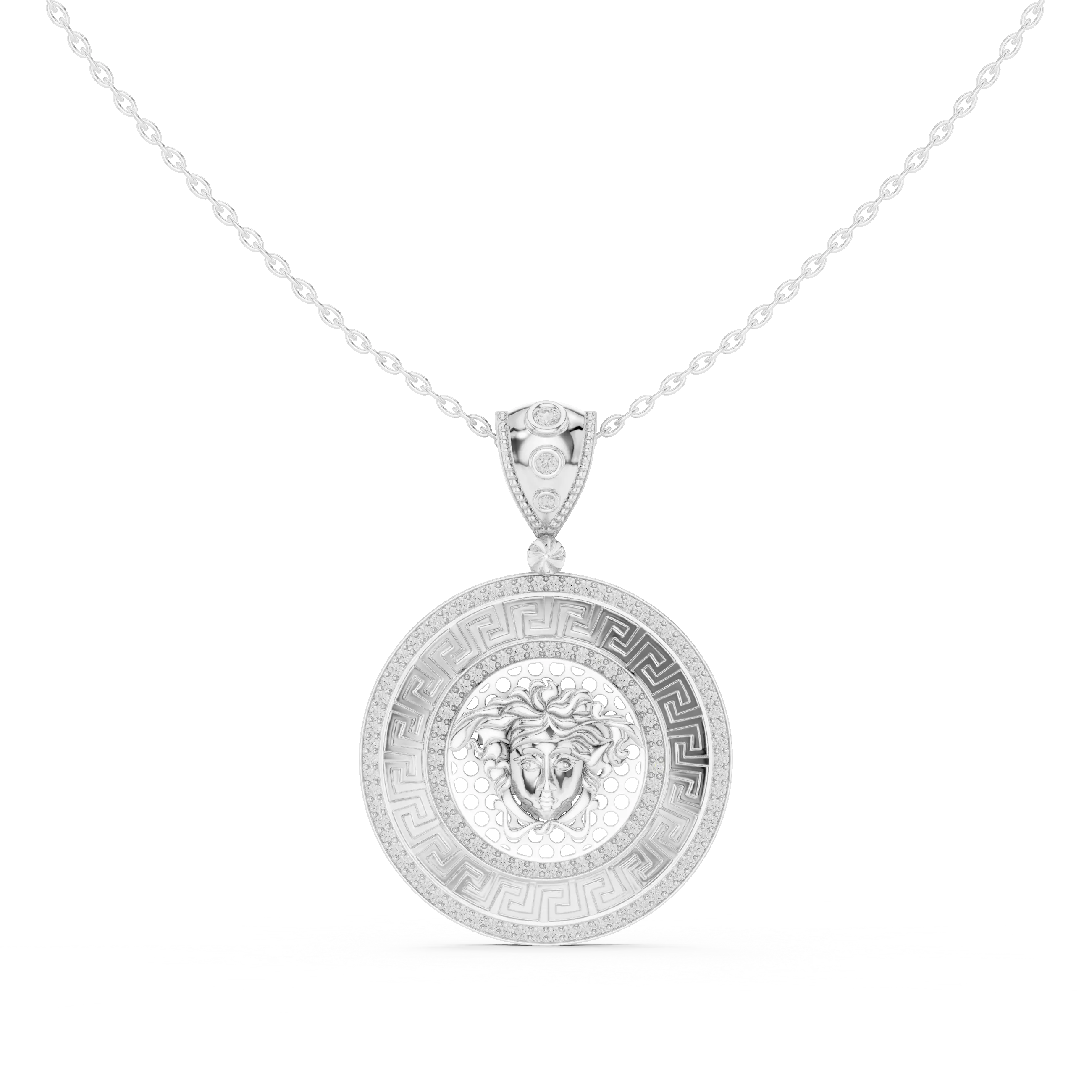 Front: Round Diamond Pendant with Pave Setting in 14k White Gold - Lab Grown - Driona Jewels