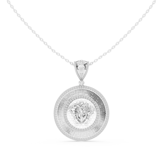 Front: Round Diamond Pendant with Pave Setting in 14k White Gold - Lab Grown - Driona Jewels