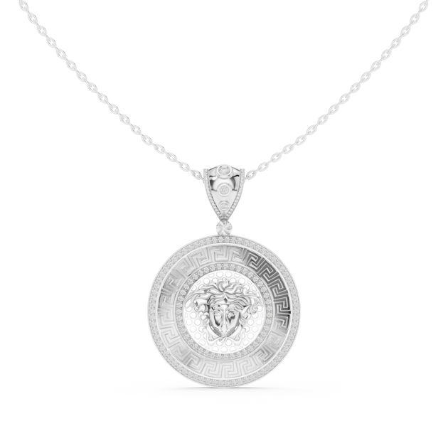 Front: Round Diamond Pendant with Pave Setting in 14k White Gold - Lab Grown - Driona Jewels