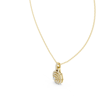 Flat Lay: Round Diamond Pendant with Pave Setting in 14k Yellow Gold - Lab Grown - Driona Jewels