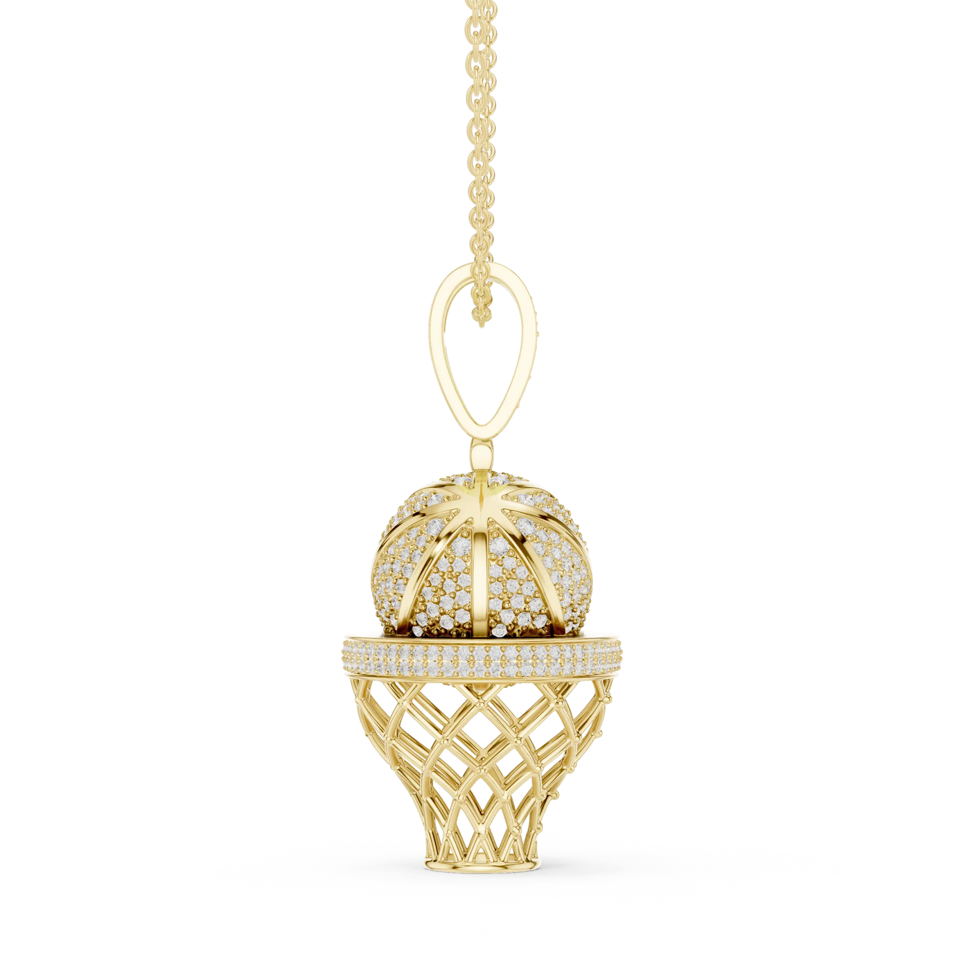 Front-View: Round Diamond Pendant with Pave Setting in 14k Yellow Gold - Lab Grown - Driona Jewels