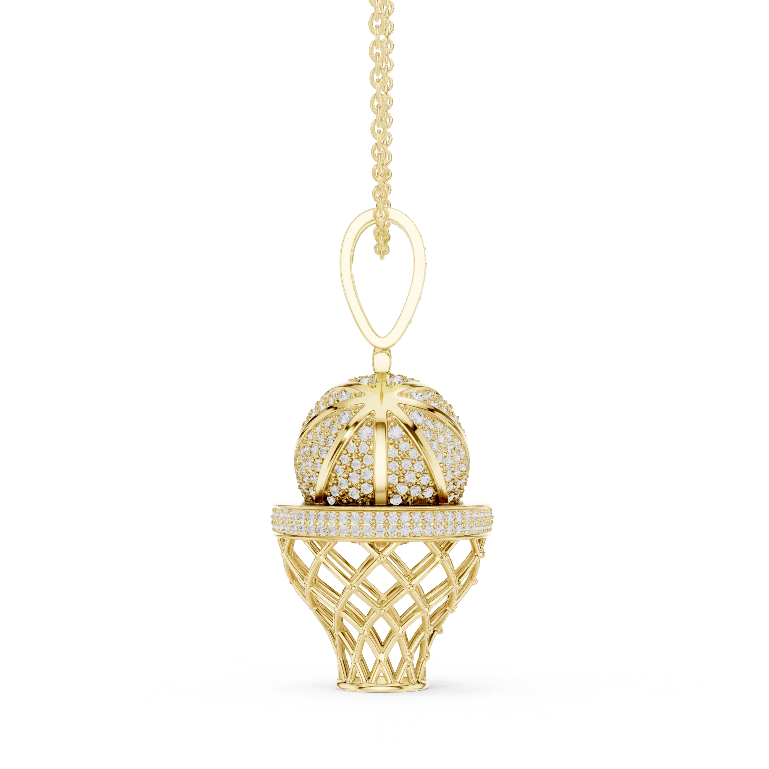 Front-View: Round Diamond Pendant with Pave Setting in 14k Yellow Gold - Lab Grown - Driona Jewels