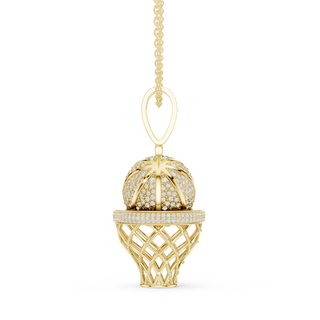 Front-View: Round Diamond Pendant with Pave Setting in 14k Yellow Gold - Lab Grown - Driona Jewels