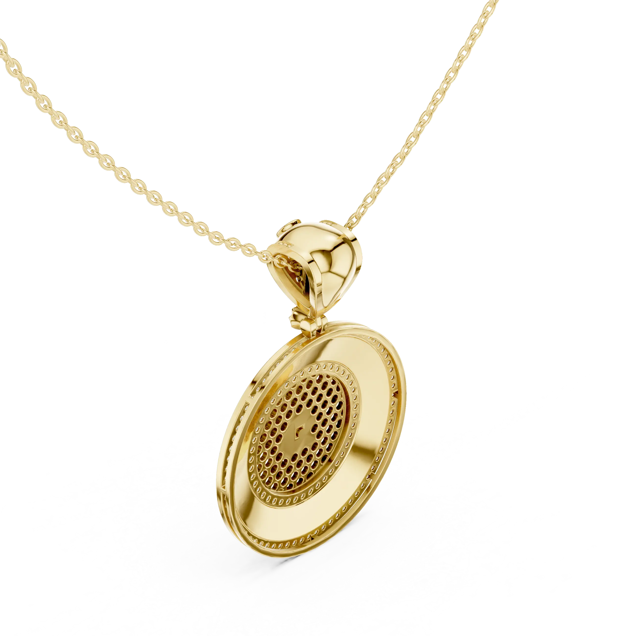 Front-View: Round Diamond Pendant with Pave Setting in 14k Yellow Gold - Lab Grown - Driona Jewels