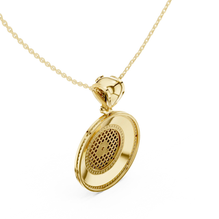 Front-View: Round Diamond Pendant with Pave Setting in 14k Yellow Gold - Lab Grown - Driona Jewels
