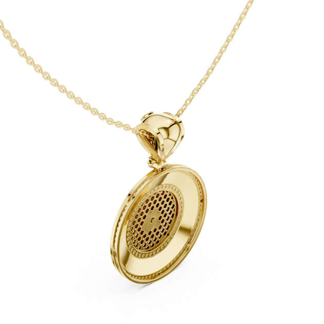 Front-View: Round Diamond Pendant with Pave Setting in 14k Yellow Gold - Lab Grown - Driona Jewels