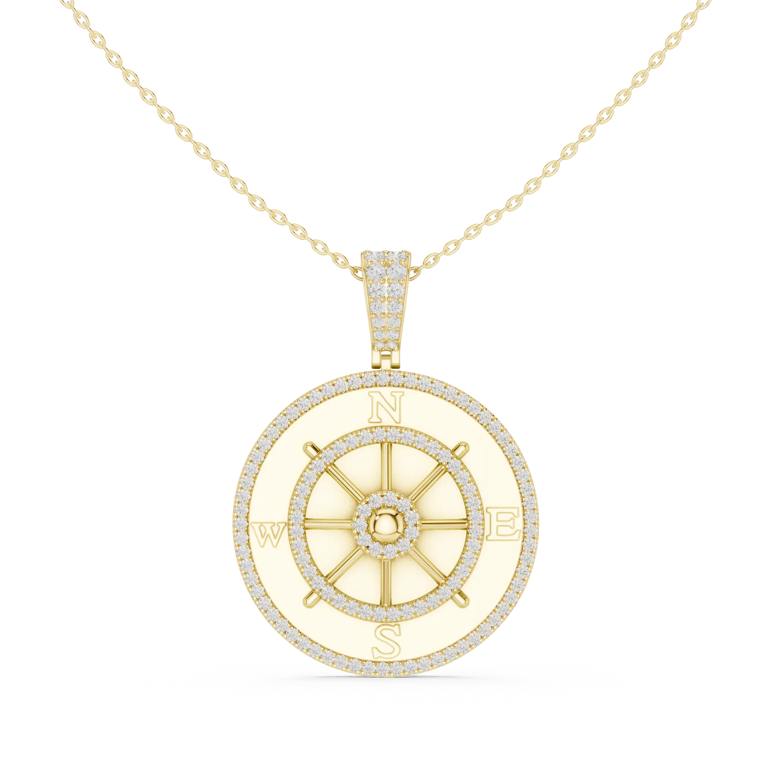 Front: Round Diamond Pendant with Pave Setting in 14k Yellow Gold - Lab Grown - Driona Jewels