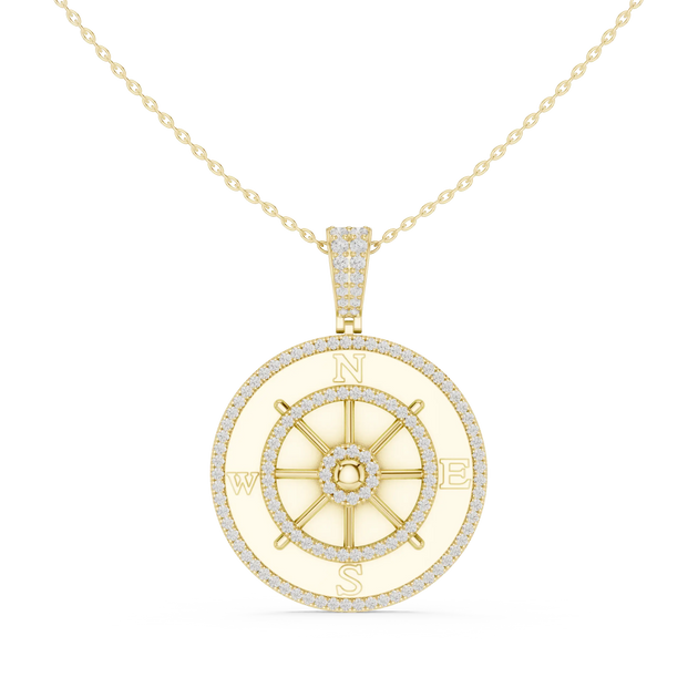 Front: Round Diamond Pendant with Pave Setting in 14k Yellow Gold - Lab Grown - Driona Jewels