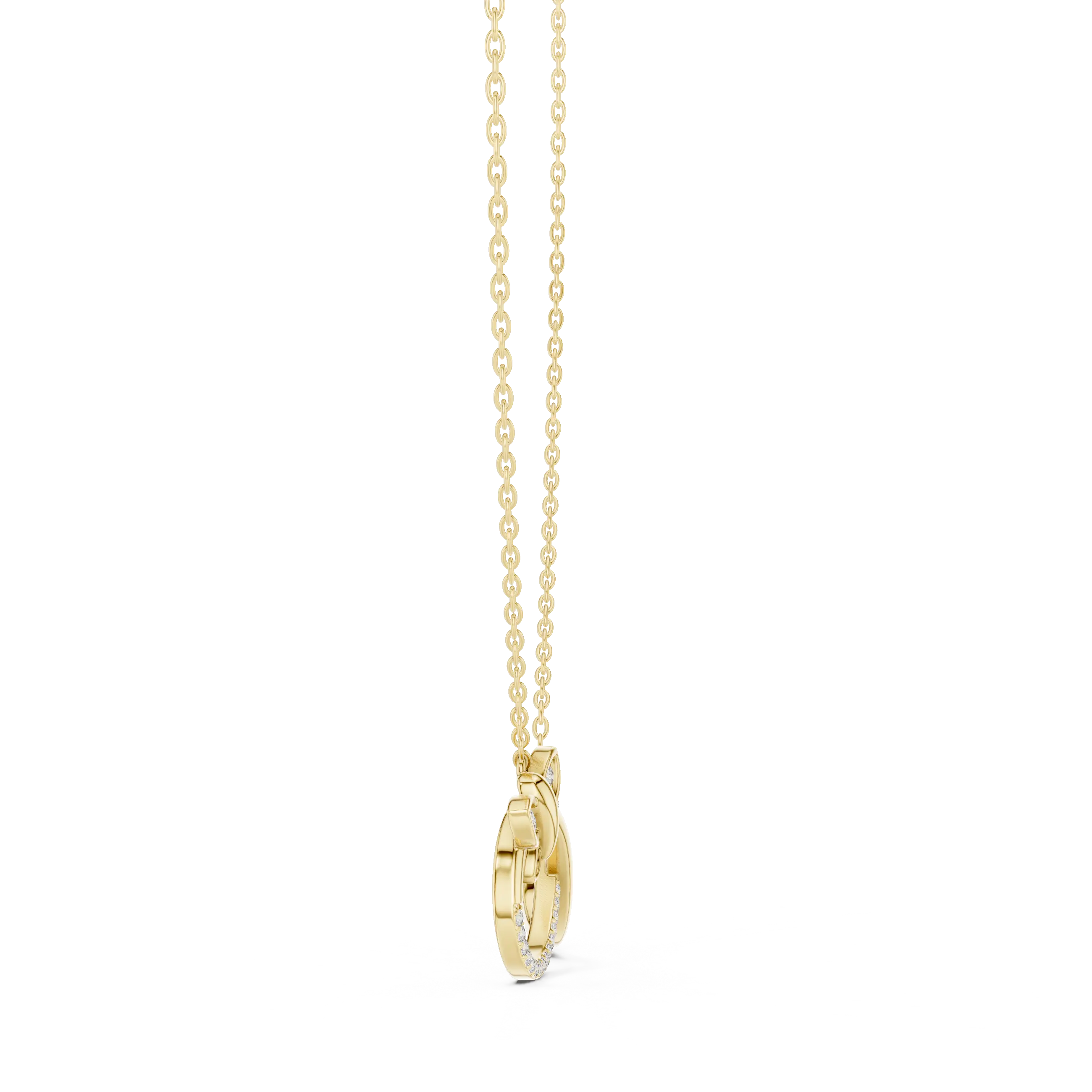 Front-View: Round Diamond Pendant with Pave Setting in 14k Yellow Gold - Lab Grown - Driona Jewels