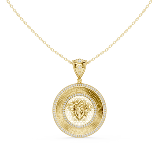 Front: Round Diamond Pendant with Pave Setting in 14k Yellow Gold - Lab Grown - Driona Jewels