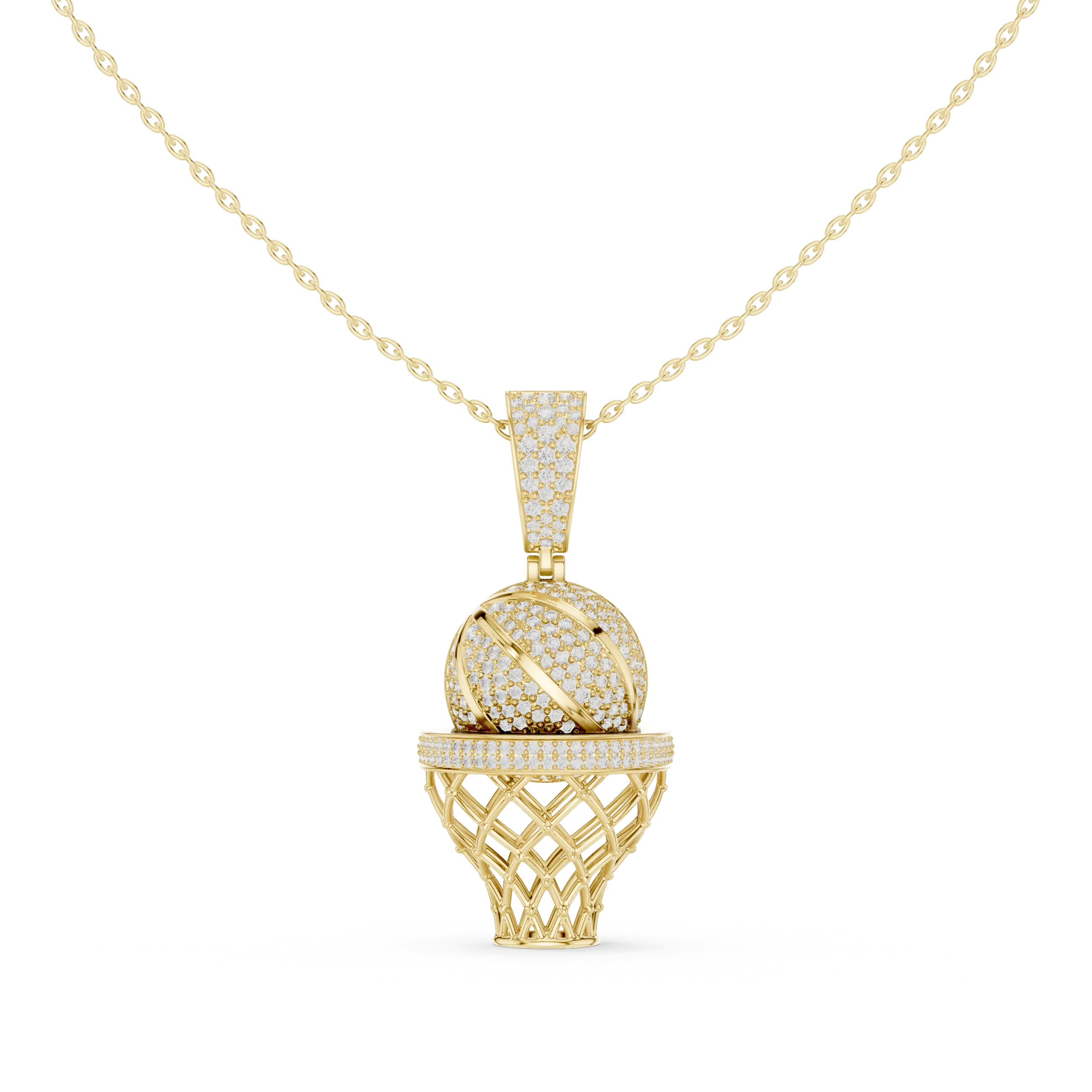Front-View: Round Diamond Pendant with Pave Setting in 14k Yellow Gold - Lab Grown - Driona Jewels