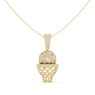 Front-View: Round Diamond Pendant with Pave Setting in 14k Yellow Gold - Lab Grown - Driona Jewels