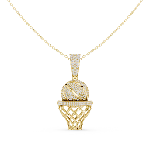 Front-View: Round Diamond Pendant with Pave Setting in 14k Yellow Gold - Lab Grown - Driona Jewels
