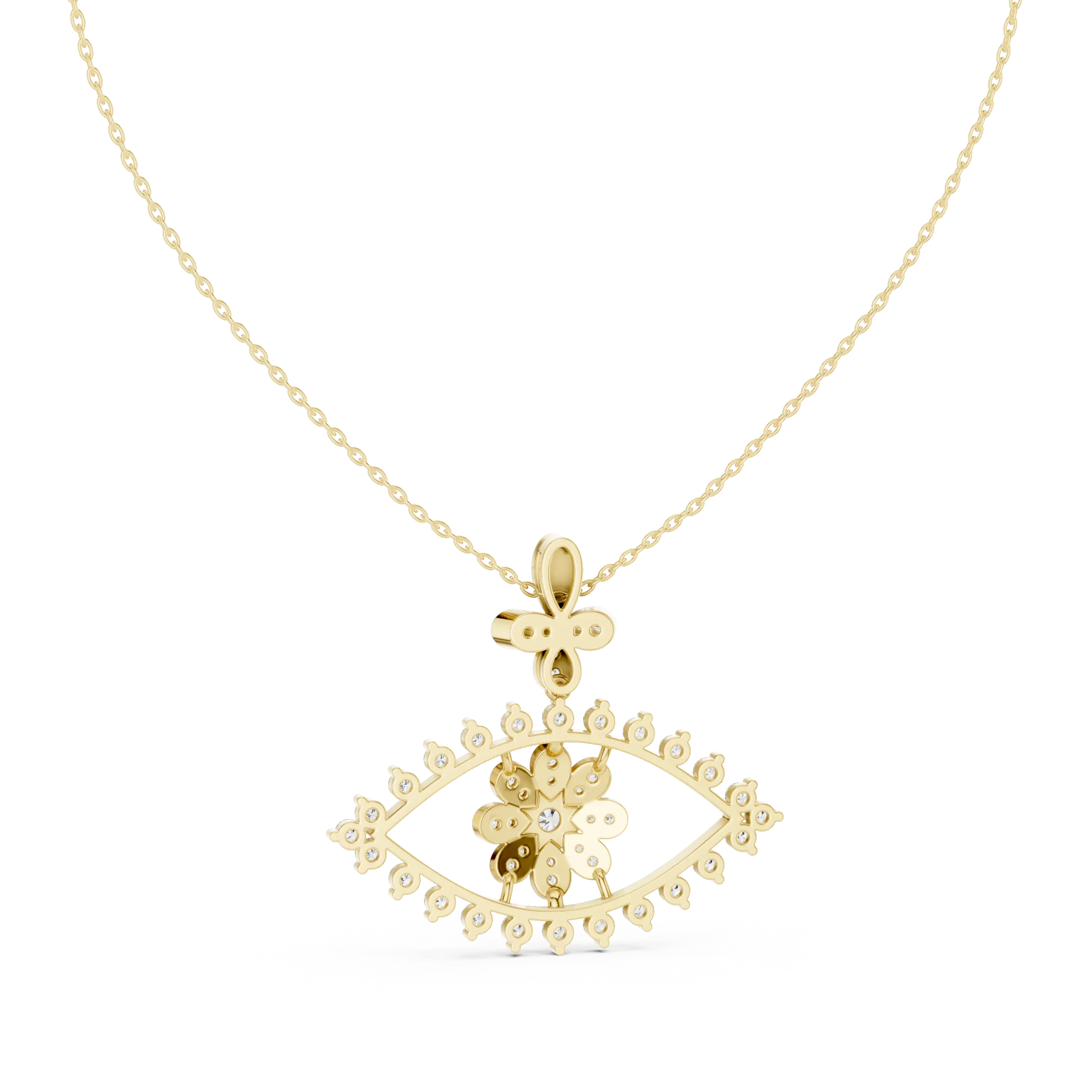 Front-View: Round Diamond Pendant with Pave Setting in 14k Yellow Gold - Lab Grown - Driona Jewels