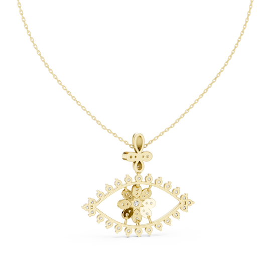 Front-View: Round Diamond Pendant with Pave Setting in 14k Yellow Gold - Lab Grown - Driona Jewels