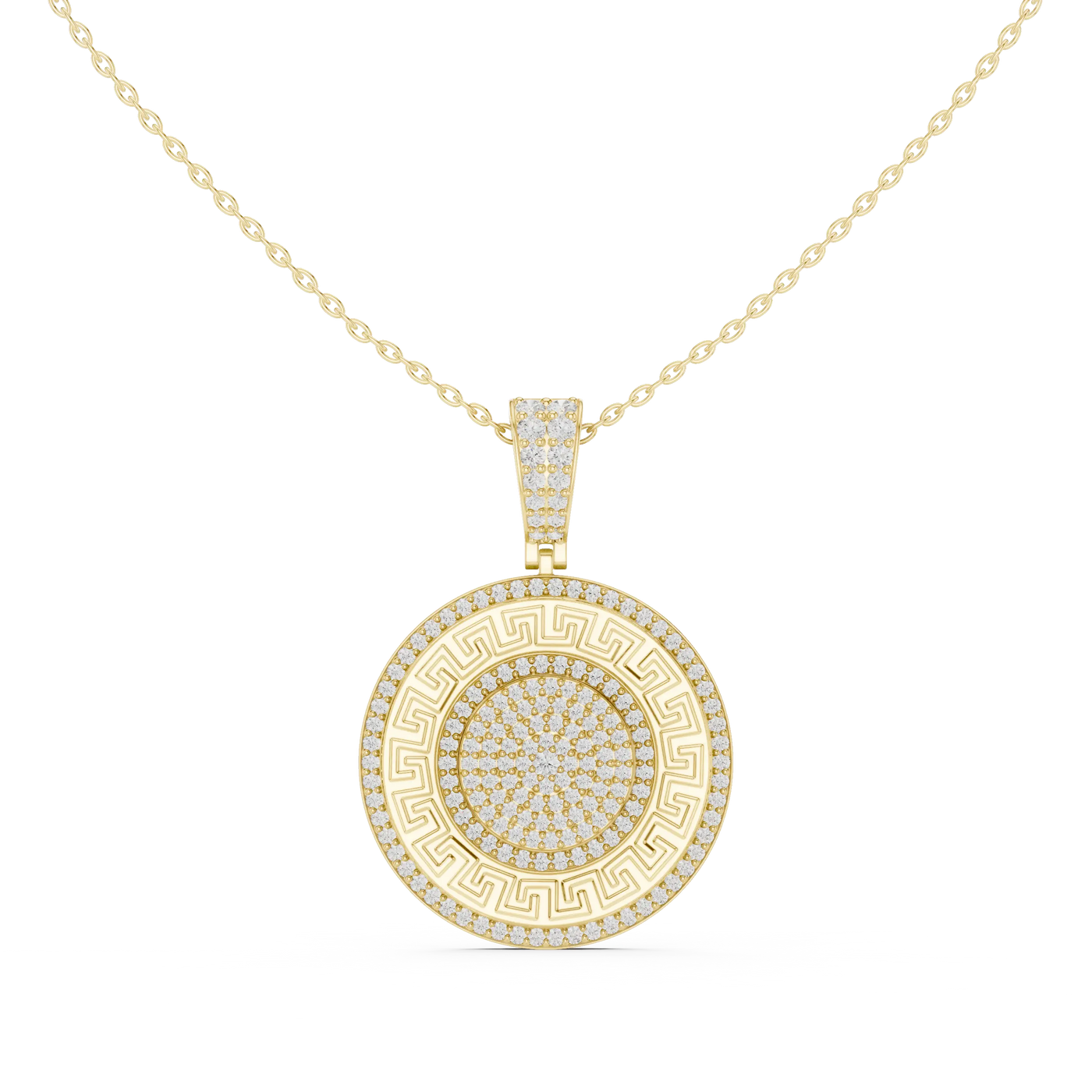 Front: Round Diamond Pendant with Pave Setting in 14k Yellow Gold - Lab Grown - Driona Jewels