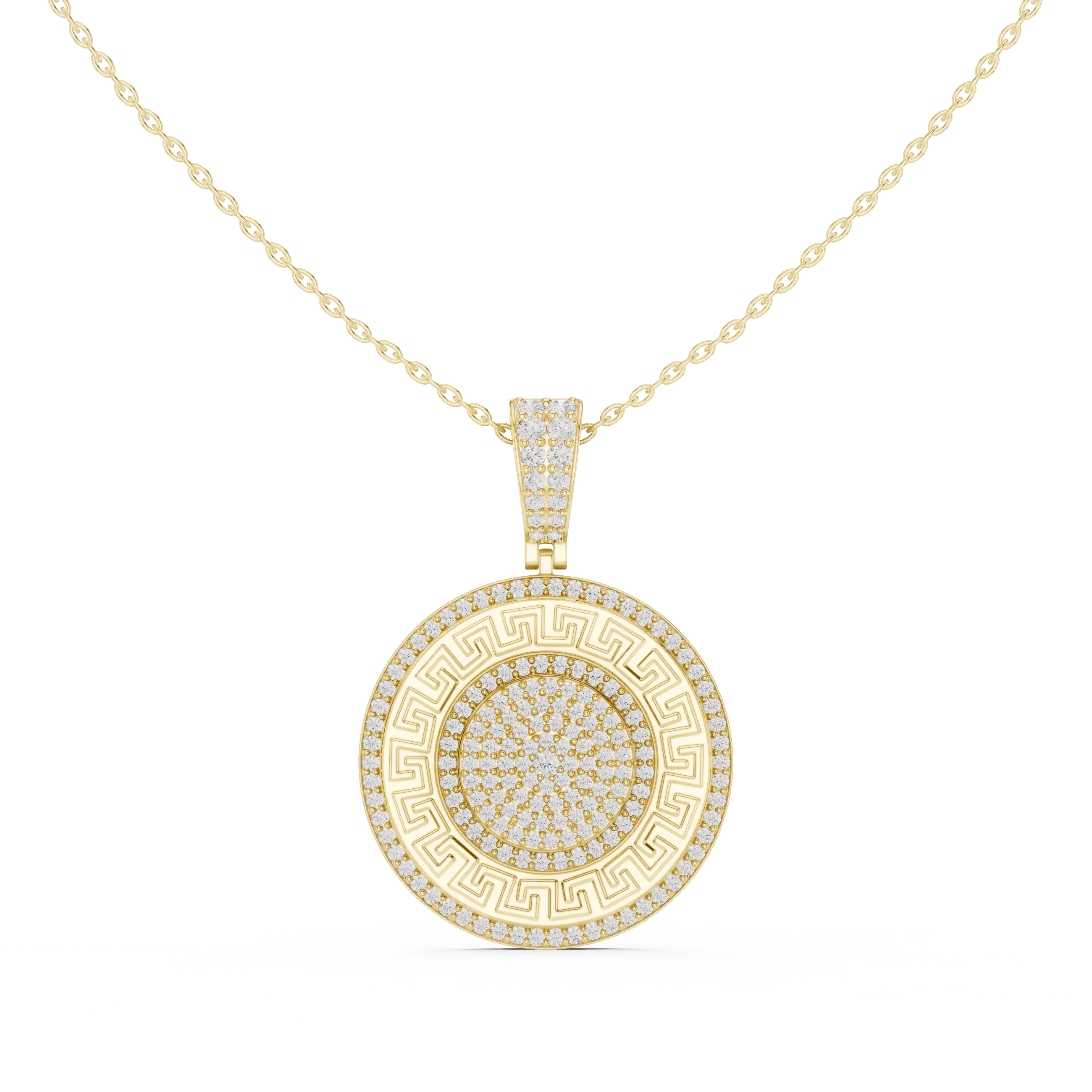 Front: Round Diamond Pendant with Pave Setting in 14k Yellow Gold - Lab Grown - Driona Jewels