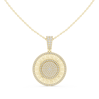 Front: Round Diamond Pendant with Pave Setting in 14k Yellow Gold - Lab Grown - Driona Jewels