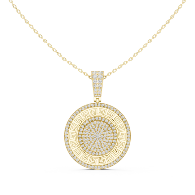 Front: Round Diamond Pendant with Pave Setting in 14k Yellow Gold - Lab Grown - Driona Jewels