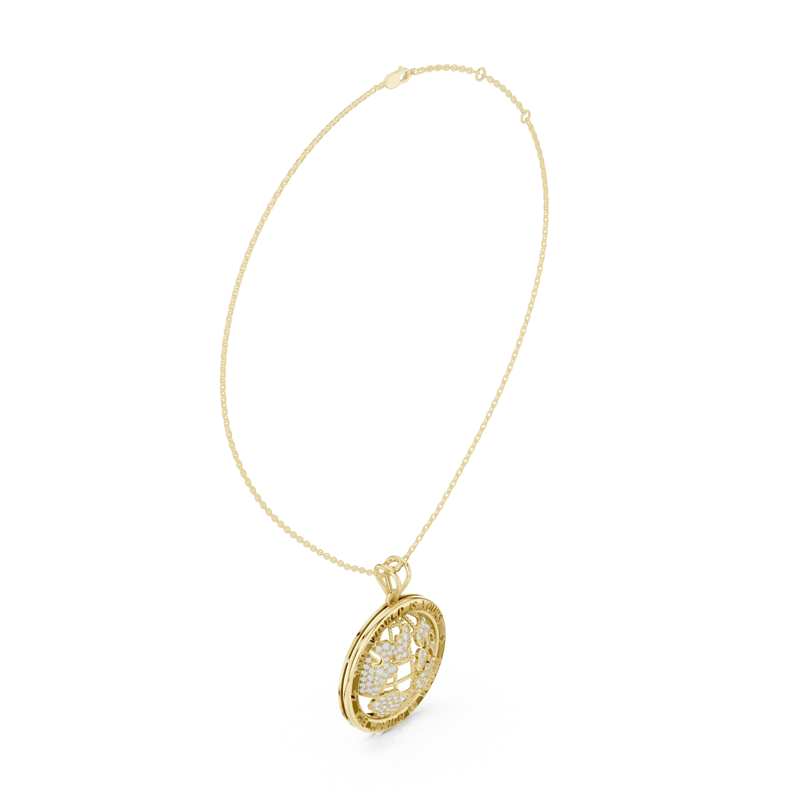 Front-View: Round Diamond Pendant with Pave Setting in 14k Yellow Gold - Lab Grown - Driona Jewels