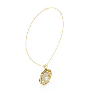 Front-View: Round Diamond Pendant with Pave Setting in 14k Yellow Gold - Lab Grown - Driona Jewels
