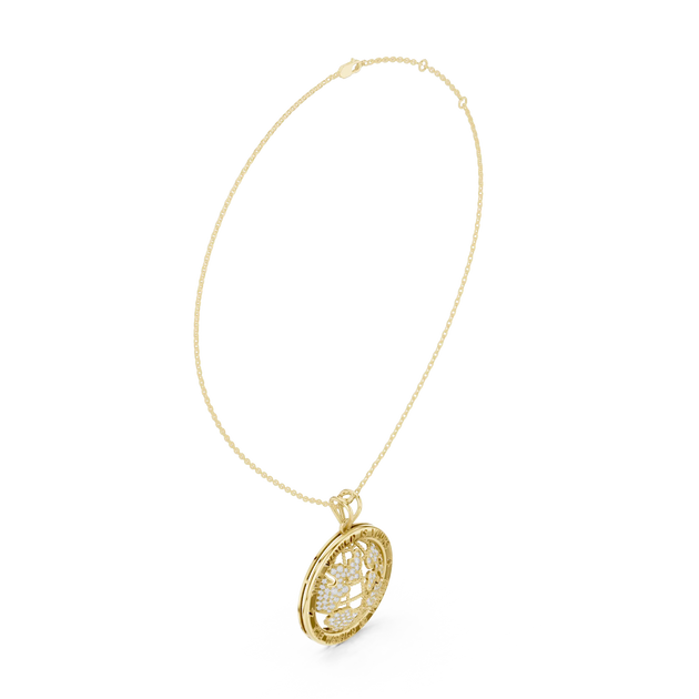 Front-View: Round Diamond Pendant with Pave Setting in 14k Yellow Gold - Lab Grown - Driona Jewels