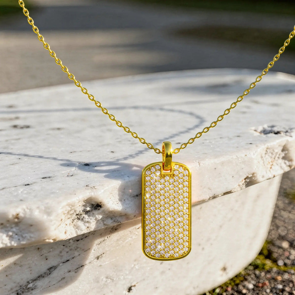 Front-view: Round Diamond Pendant with Pave Setting in 14k Yellow Gold - Lab Grown - Driona Jewels