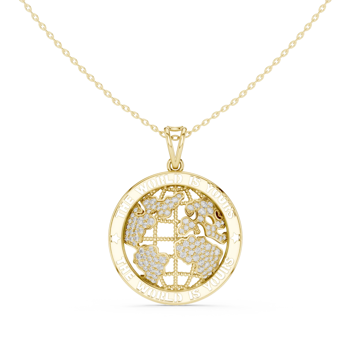 Front: Round Diamond Pendant with Pave Setting in 14k Yellow Gold - Lab Grown - Driona Jewels