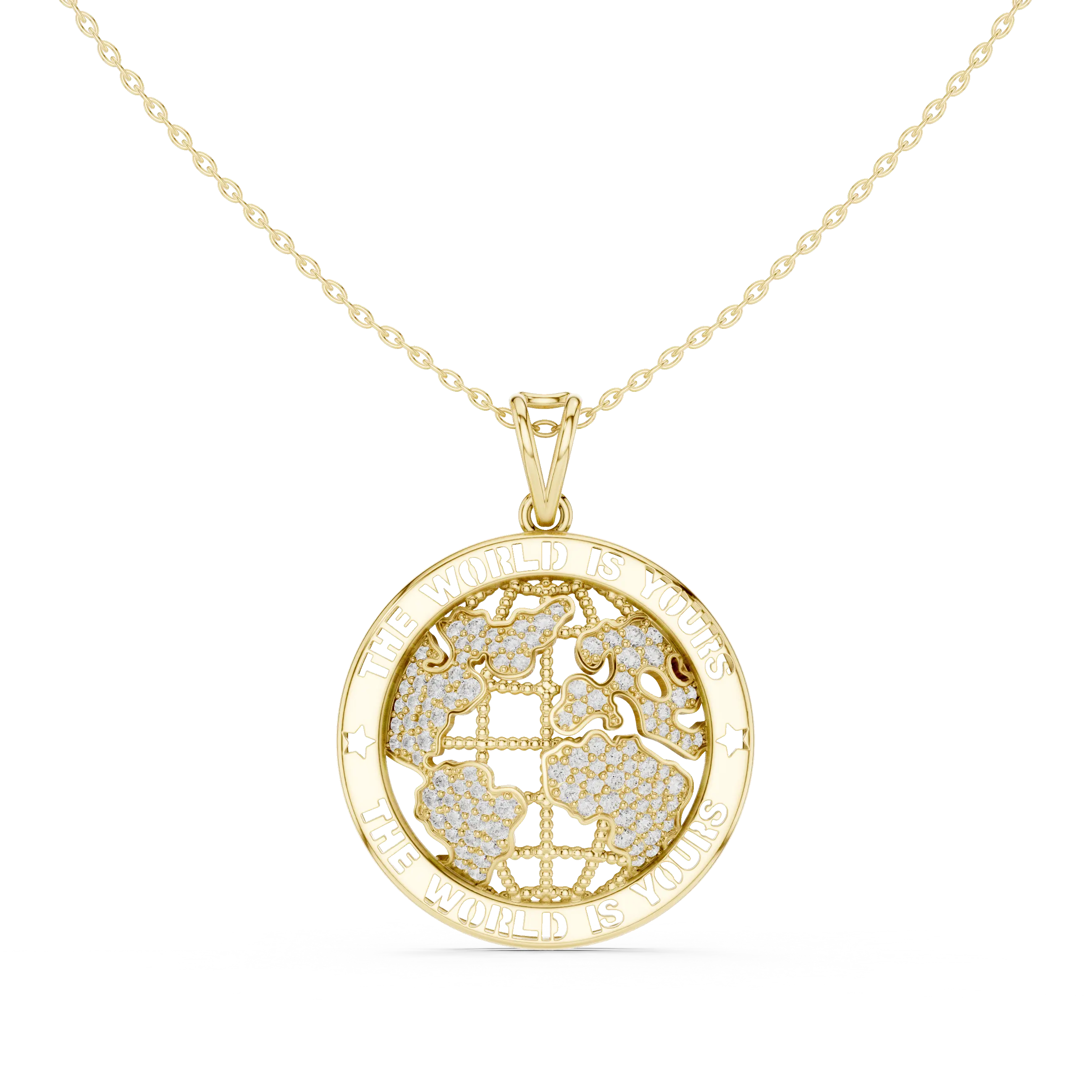 Front: Round Diamond Pendant with Pave Setting in 14k Yellow Gold - Lab Grown - Driona Jewels