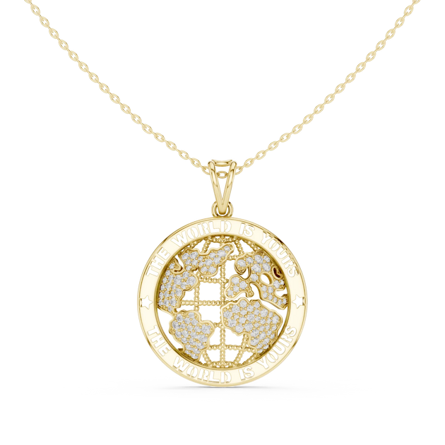 Front: Round Diamond Pendant with Pave Setting in 14k Yellow Gold - Lab Grown - Driona Jewels