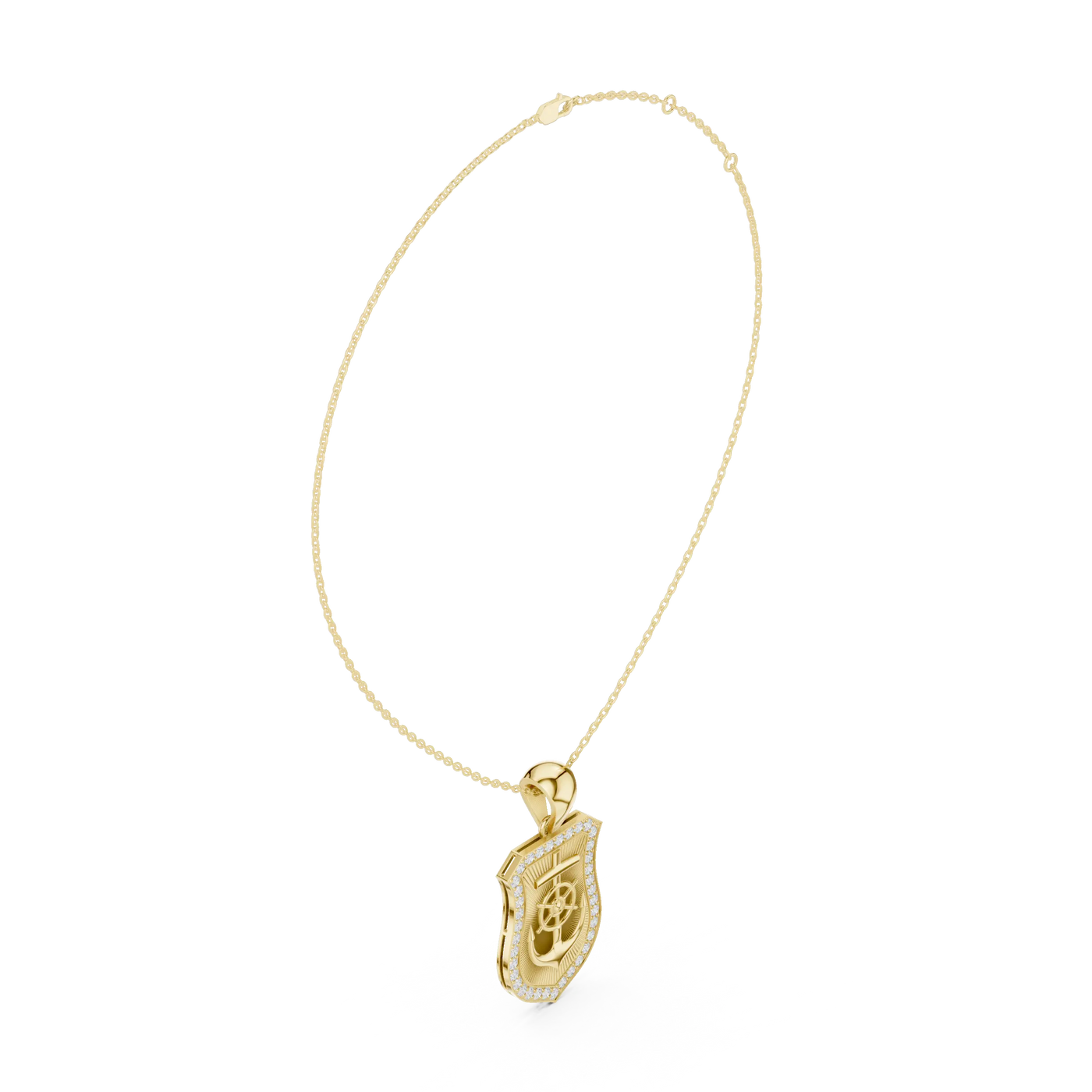 Front: Round Diamond Pendant with Pave Setting in 14k Yellow Gold - Lab Grown - Driona Jewels