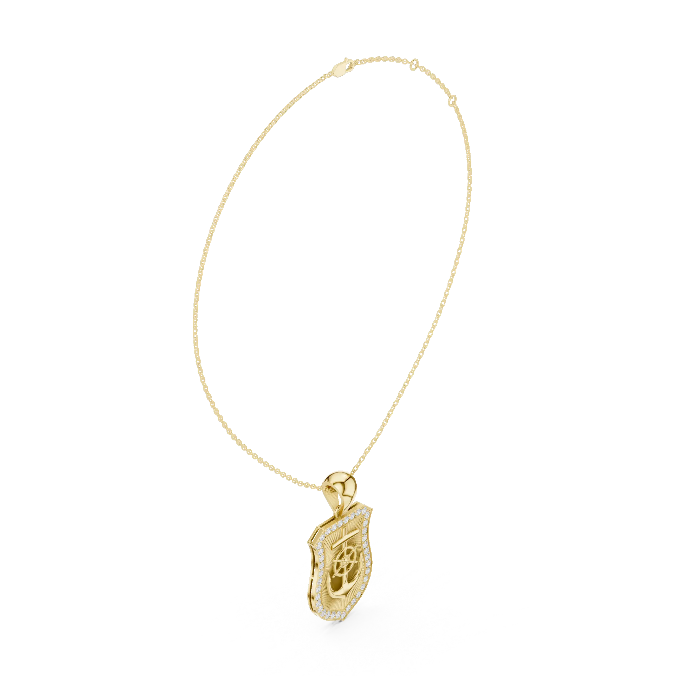 Front: Round Diamond Pendant with Pave Setting in 14k Yellow Gold - Lab Grown - Driona Jewels