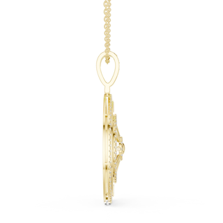 Side-Profile: Round Diamond Pendant with Pave Setting in 14k Yellow Gold - Lab Grown - Driona Jewels