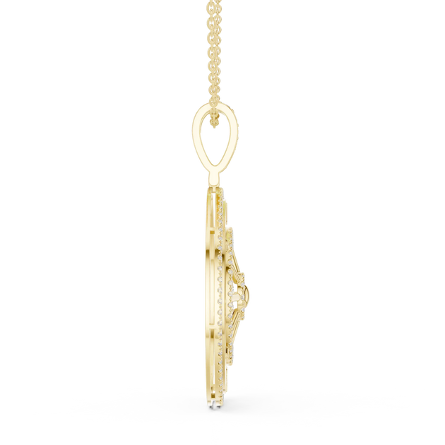 Side-Profile: Round Diamond Pendant with Pave Setting in 14k Yellow Gold - Lab Grown - Driona Jewels