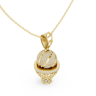Three-quarter-view: Round Diamond Pendant with Pave Setting in 14k Yellow Gold - Lab Grown - Driona Jewels