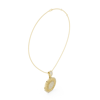Three-quarter-view: Round Diamond Pendant with Pave Setting in 14k Yellow Gold - Lab Grown - Driona Jewels