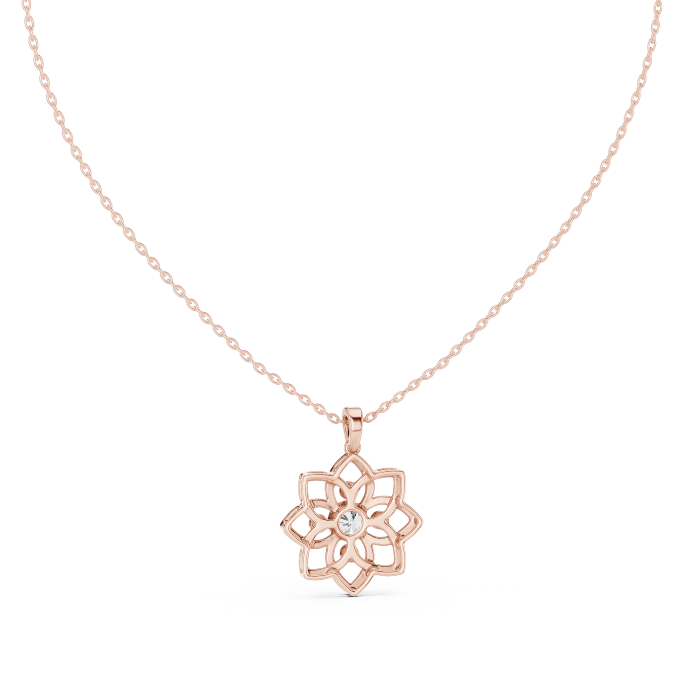 Front-View: Round Diamond Pendant with Prong Setting in 14k Rose Gold - Lab Grown - Driona Jewels