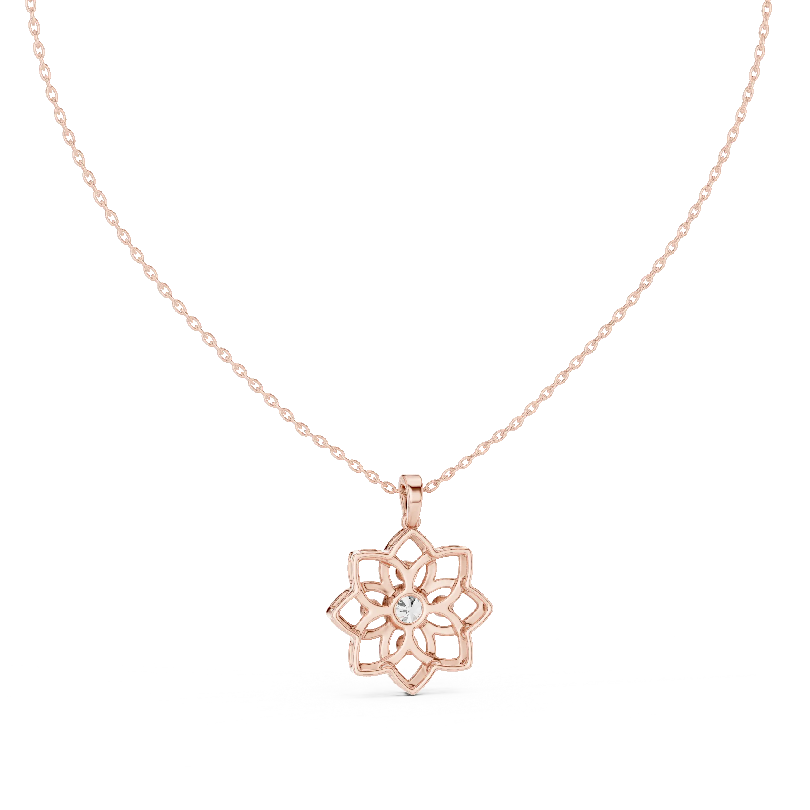 Front-View: Round Diamond Pendant with Prong Setting in 14k Rose Gold - Lab Grown - Driona Jewels