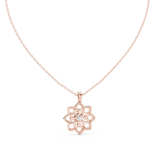 Front-View: Round Diamond Pendant with Prong Setting in 14k Rose Gold - Lab Grown - Driona Jewels