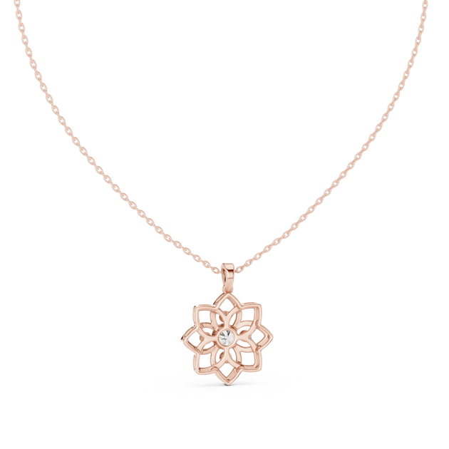 Front-View: Round Diamond Pendant with Prong Setting in 14k Rose Gold - Lab Grown - Driona Jewels