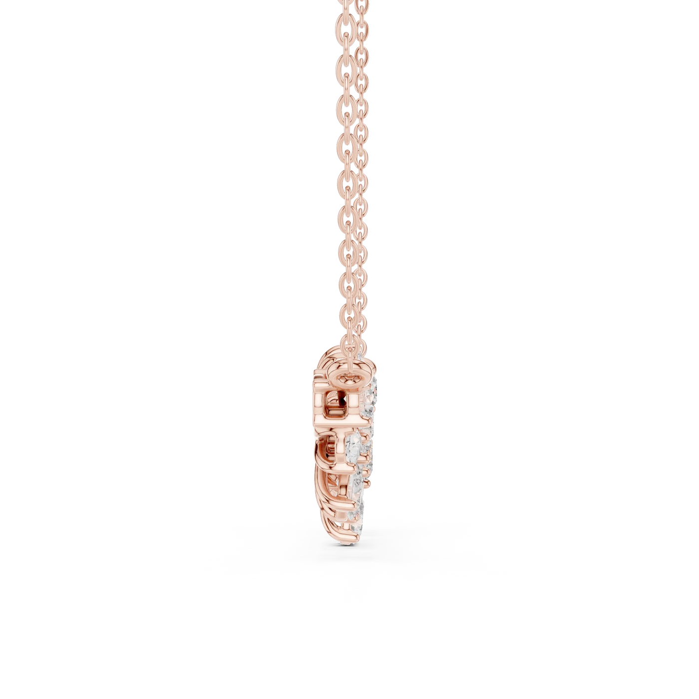 Side-Profile: Round Diamond Pendant with Prong Setting in 14k Rose Gold - Lab Grown - Driona Jewels