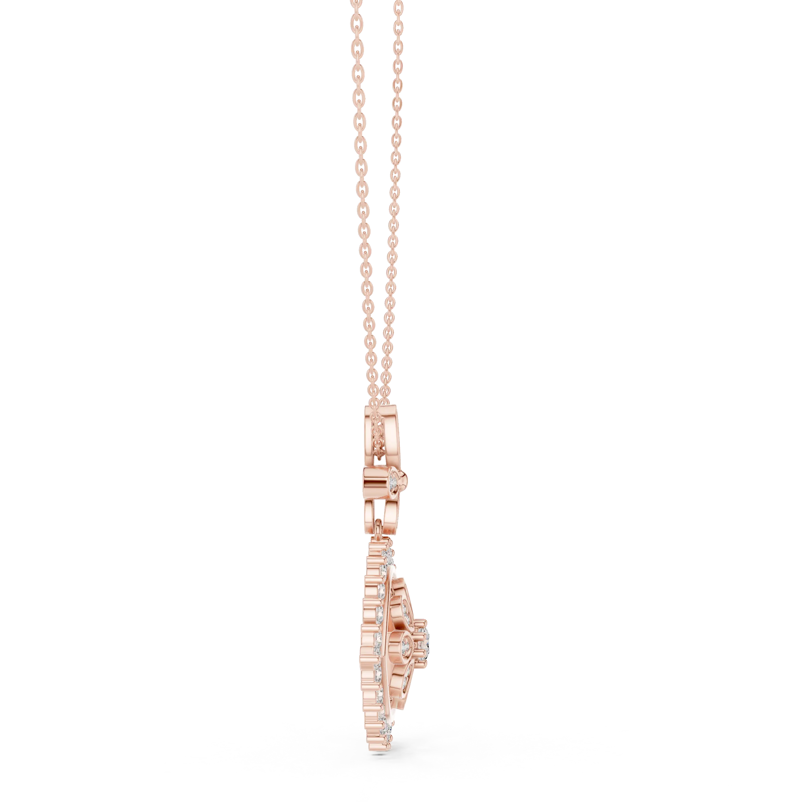 Three-quarter-view: Round Diamond Pendant with Prong Setting in 14k Rose Gold - Lab Grown - Driona Jewels