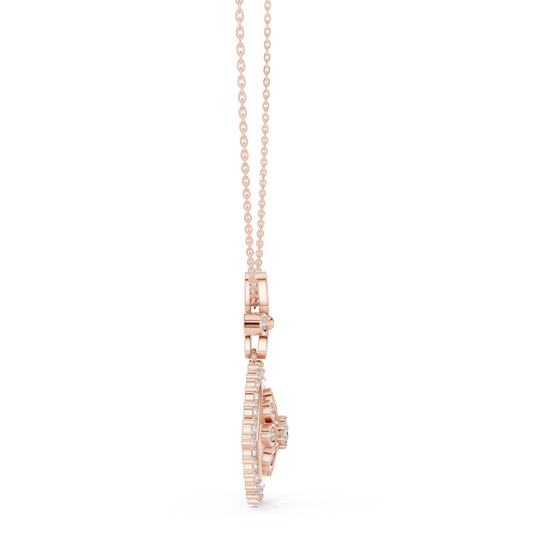 Three-quarter-view: Round Diamond Pendant with Prong Setting in 14k Rose Gold - Lab Grown - Driona Jewels