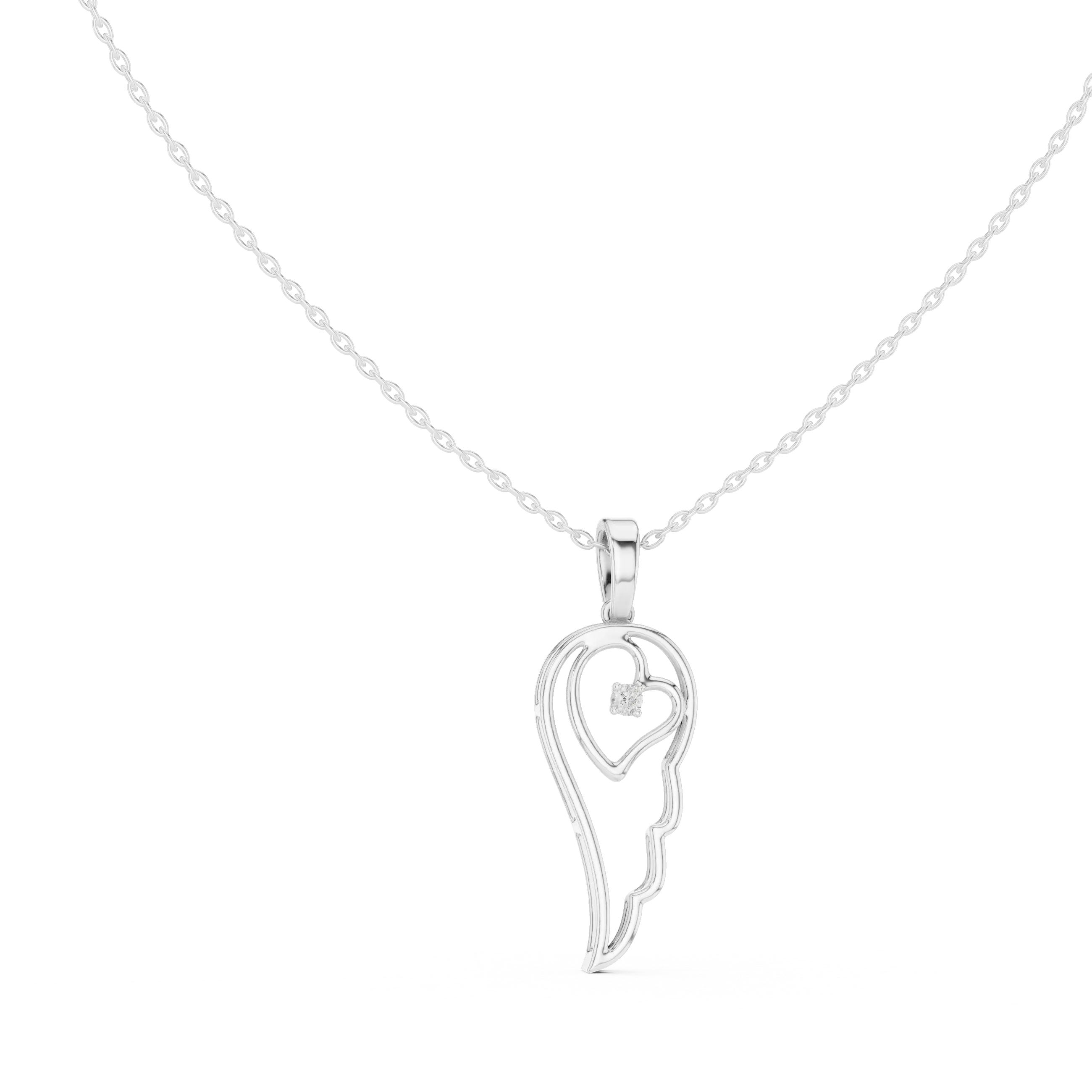 Front-View: Round Diamond Pendant with Prong Setting in 14k White Gold - Lab Grown - Driona Jewels