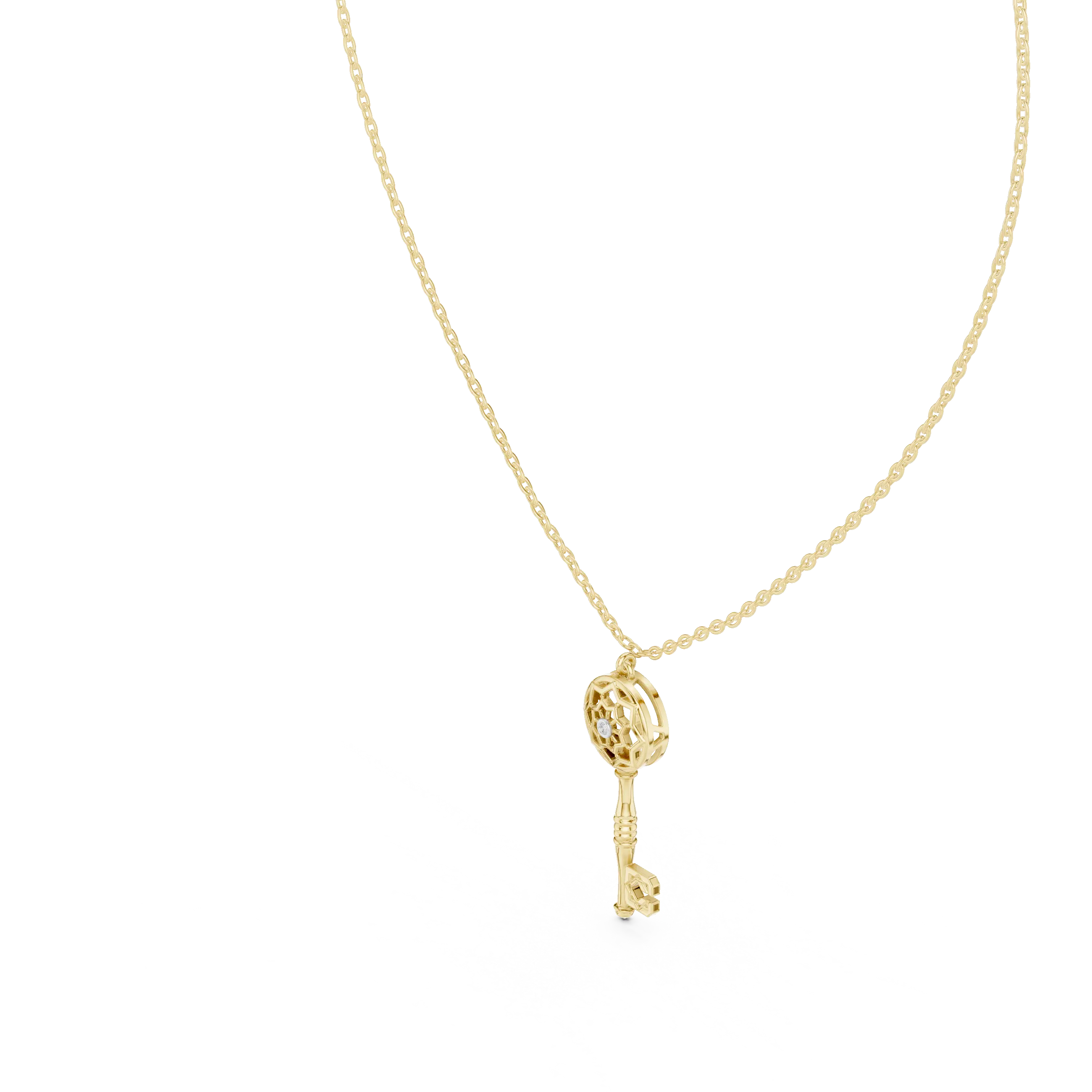 Front-view: Round Diamond Pendant with Prong Setting in 14k Yellow Gold - Lab Grown - Driona Jewels