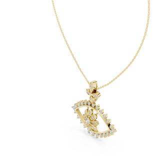 Three-quarter-view: Round Diamond Pendant with Prong Setting in 14k Yellow Gold - Lab Grown - Driona Jewels