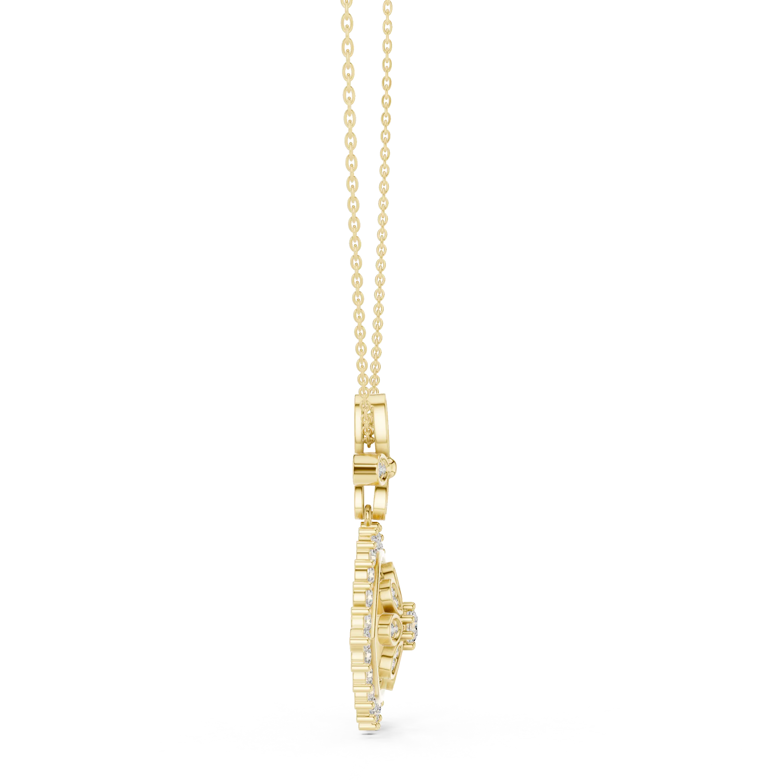 Three-quarter-view: Round Diamond Pendant with Prong Setting in 14k Yellow Gold - Lab Grown - Driona Jewels