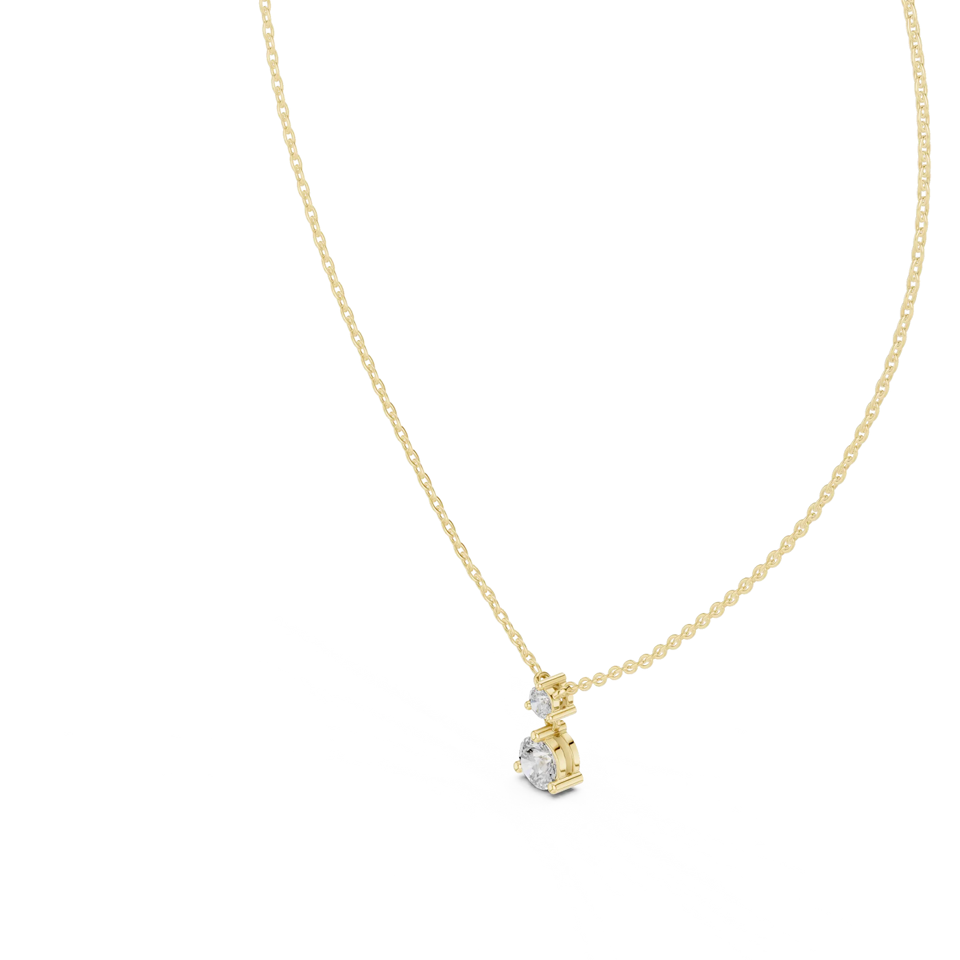 Three-quarter-view: Round Diamond Pendant with Prong Setting in 14k Yellow Gold - Lab Grown - Driona Jewels