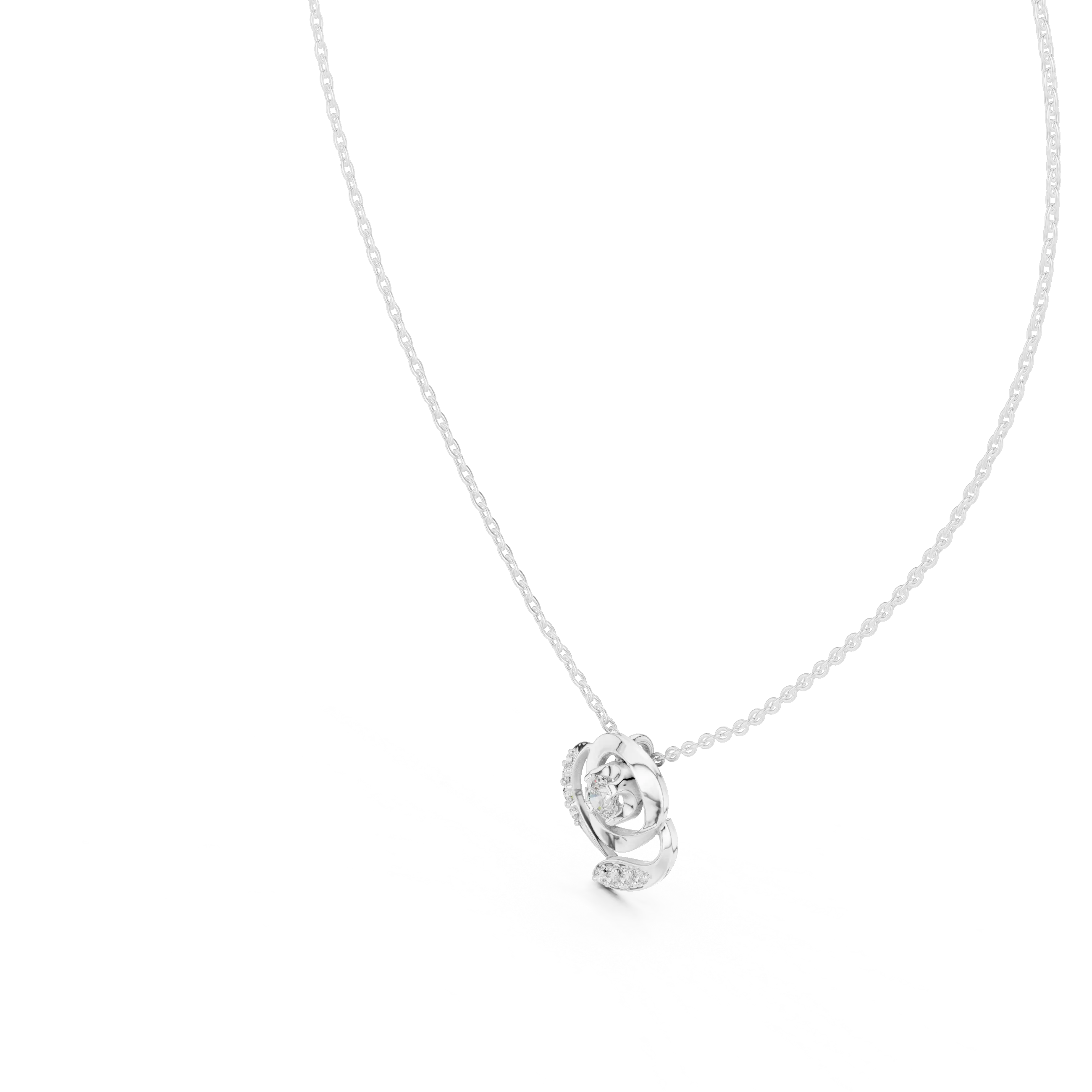 Front-view: Round Diamond Pendant with Solitaire Setting in 14k White Gold - Lab Grown - Driona Jewels